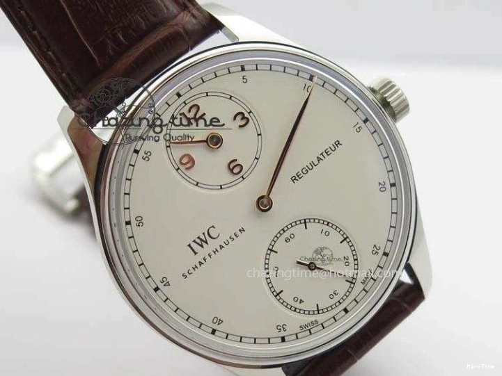 MIROTIME 0427 Sustainable Portuguese IW5444 SS White Dial RG Numbers On Brown Leather Strap A 7256